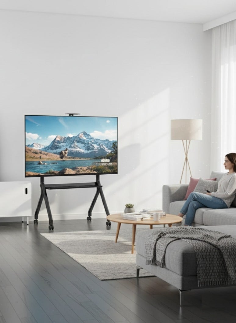 بيتيك حامل تلفزيون متحرك قوي التحمل للشاشات المسطحة من 55 إلى 100 بوصة، يتحمل وزنًا أقصى 120 كجم، ارتفاع قابل للتعديل من 1155 إلى 1525 مم، مزود برف AV وعجلات قابلة للقفل، متوافق مع VESA 900×600 مم، لون أسود – FD580 - Image 5